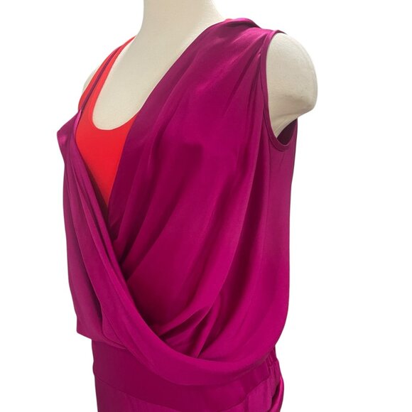 Atlein Draped Two Tone Silk Blend Dress Fuchsia Red Sleeveless Made In Italy - Picture 11 of 13
